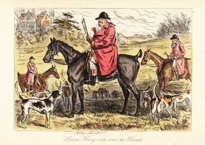 Englischer Jäger in Jagdrot auf einem Pferd mit einem Rudel von Fuchshunden von John (after) Leech