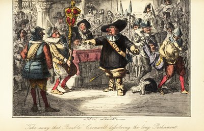 Oliver Cromwell entfernt das Zepter aus dem Unterhaus und löst das Rumpfparlament im Jahr 1653 auf von John (after) Leech