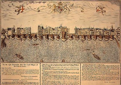 Ansicht der London Bridge von Ost nach West, Nachdruck eines Stichs von 1624 von John (after) Norden