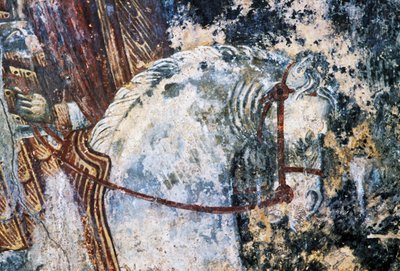 Pferd, beschädigtes Fresko an der Decke der Kirche Agios Vasileios, Vavouledo, Kreta, Griechenland von Walter Charles Mills