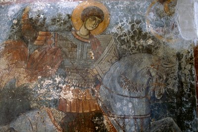 St. Georg, Fresko von Ioannis Pagomenos in der Kirche Agios Georgios, Anidri, Kreta, Griechenland von Walter Charles Mills