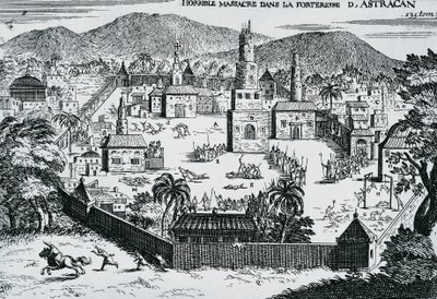 Die Kosaken unter der Führung von Stepan Razin greifen 1670 die Festung Astrachan an, Russland von Walter Charles Mills