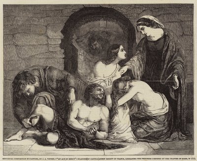 Historische Komposition in der Malerei, Ein Akt der Barmherzigkeit, Blanche von Kastilien, Königin-Regentin von Frankreich, befreit die Gefangenen, die vom Kapitel von Paris eingesperrt wurden, 1512 von John Alfred Vintner