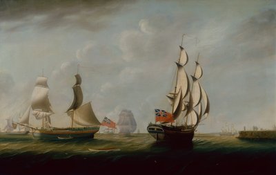 Zwei englische Kohlefrachter vor Whitby mit weiteren Schiffen im Hintergrund von John Askew
