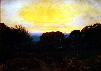 Ein Gärtner, der bei Sonnenuntergang ein Kohlbeet umgräbt von John Atkinson Grimshaw