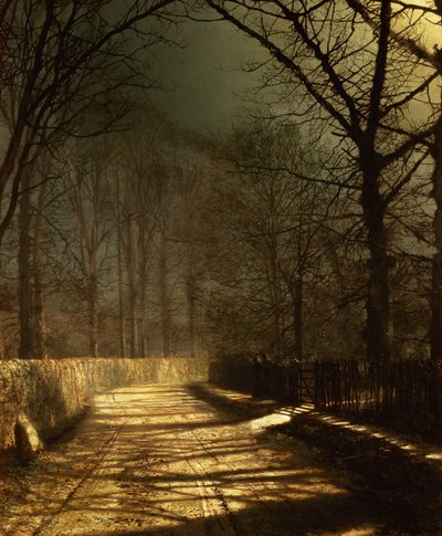 Ein mondbeschienener Weg. Zwei Liebende an einem Tor von John Atkinson Grimshaw