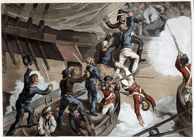 Kollision, frühes 19. Jahrhundert in „Historische, militärische und marine Anekdoten...“ von Edward Orne von John Augustus Atkinson