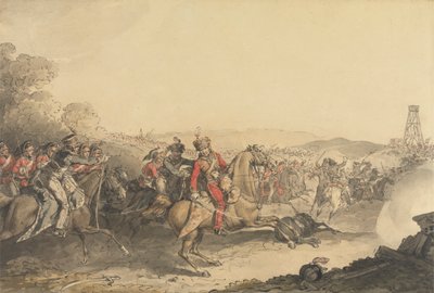 Der Marquis von Anglesea verwundet, während er am Ende der Schlacht von Waterloo eine schwere Kavallerie anführt von John Augustus Atkinson