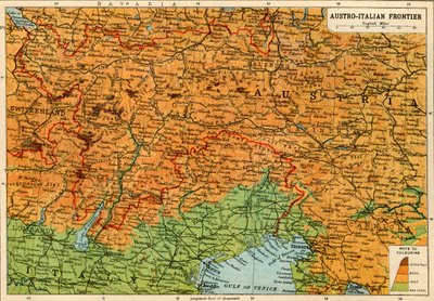 Karte der österreichisch-italienischen Grenze, Erster Weltkrieg, ca. 1920 von John Bartholomew and Son