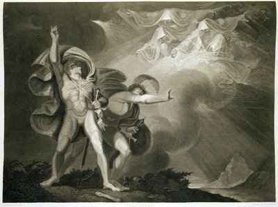 Macbeth, Banquo und die drei Hexen auf der Heide in Akt I, Szene III von Macbeth von William Shakespeare (1564-1616) veröffentlicht 1805 von John Boydell