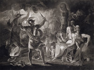 Macbeth, die drei Hexen und Hekate in Akt IV, Szene I von 