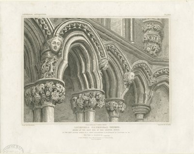 Innenansicht der Kathedrale von Lichfield - Bögen im Kapitelhaus: Gravur, undatiert [ca. 1819] von John Britton