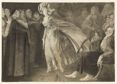 Frau steht unter den Mönchen (recto) von John Brown