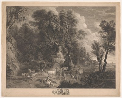 Landschaft mit Hirten und Herde an einer Tränke von John Browne