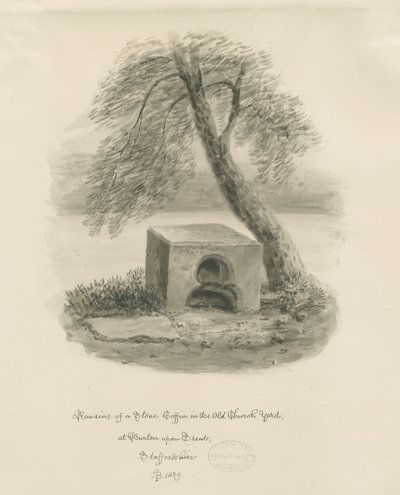 Burton-upon-Trent - Steinsarg im alten Kirchhof (Sepia-Zeichnung) von John Buckler