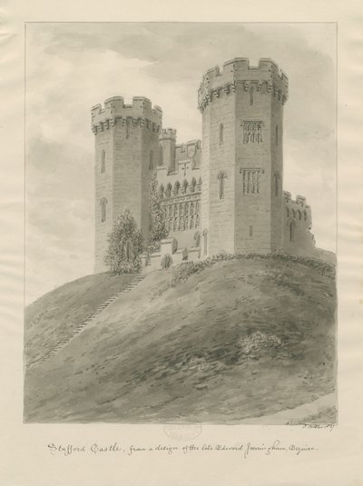 Castle Church - Stafford Castle: Sepia-Zeichnung von John Buckler