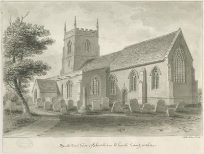 Cheddleton Kirche (Sepia-Zeichnung) von John Buckler