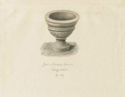 Croxden - Taufbecken in der Gästekapelle: Sepia-Zeichnung von John Buckler