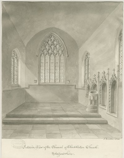 Innenansicht der Cheddleton Kirche von John Buckler