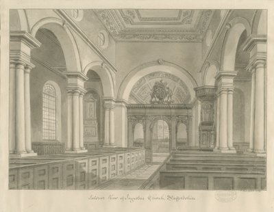 Innenraum der Ingestre Kirche (Sepia-Zeichnung) von John Buckler