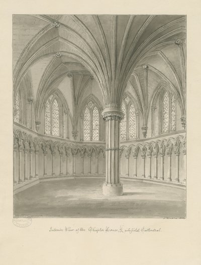 Innenraum der Kathedrale von Lichfield - Kapitelhaus: Sepia-Zeichnung von John Buckler
