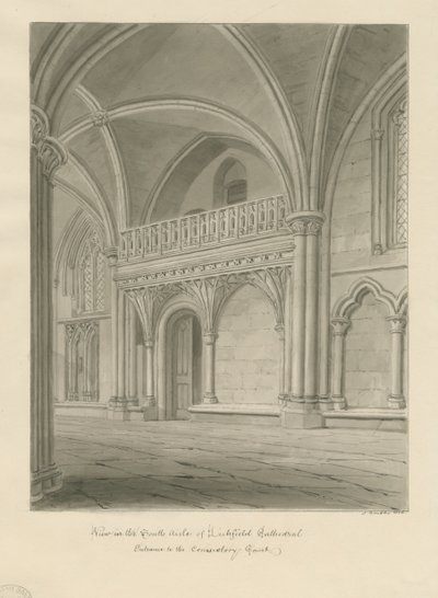 Innenraum der Kathedrale von Lichfield - Eingang zum Konsistorium: Sepia-Zeichnung von John Buckler