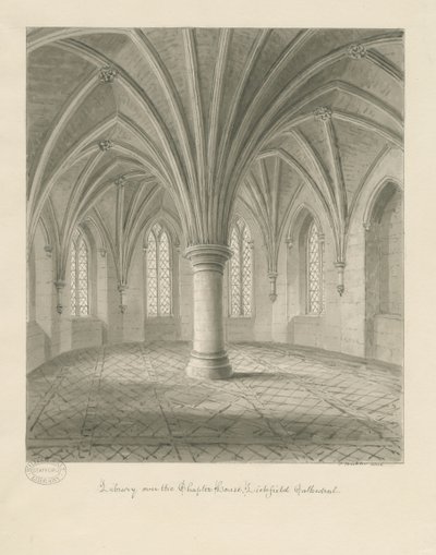 Innenraum der Lichfield Cathedral - Bibliothek über dem Kapitelhaus: Sepia-Zeichnung von John Buckler