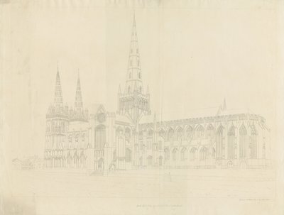 Lichfield Kathedrale - Südostansicht (Umrissradierung) von John Buckler