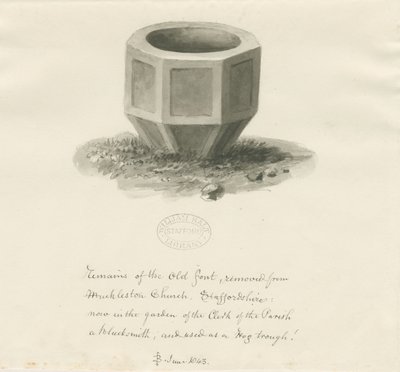 Altes Taufbecken aus der Kirche von Mucklestone von John Buckler
