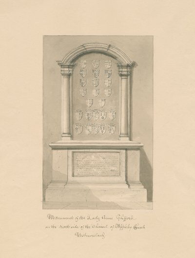 Westmorland - Appleby Kirche - Denkmal für Lady Anne Clifford: Sepiazeichnung, 1800 von John Buckler