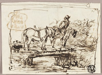 Skizze von Pferden, die eine Brücke überqueren von John Burnet