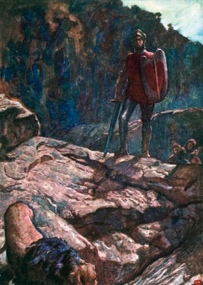 Großherz treibt den Löwen zurück von John Byam Liston Shaw