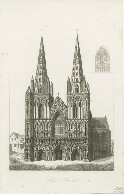 Kathedrale von Lichfield - Westfassade (Gravur, frühes 19. Jh.) von John Byrne