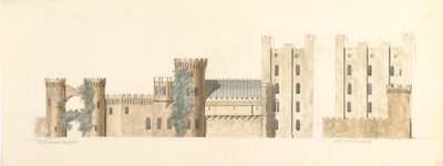 Nordansichten von Lea Castle und Westansicht von Wolverly, Cookly, Worcestershire, ca. 1816 von John Carter.
