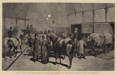 Nach einem Tag mit den Staghounds Ihrer Majestät, Ankunft des speziellen Jagdzugs in Paddington von John Charles Dollman