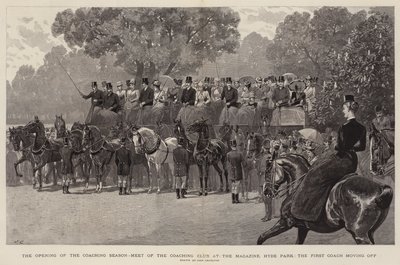 Die Eröffnung der Kutschensaison, Treffen des Kutschenclubs am Magazin, Hyde Park, die erste Kutsche fährt los von John Charlton