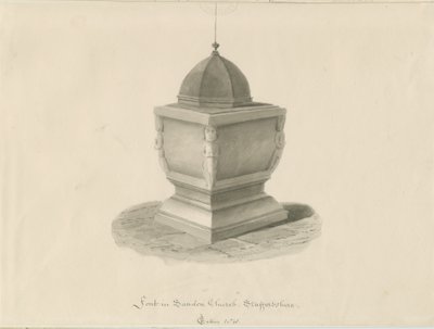 Taufbecken in der Kirche von Sandon von John Chessell Buckler