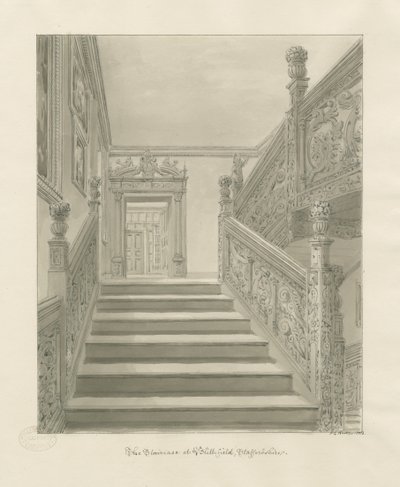 Innenraum von Blithfield Hall: Sepia-Zeichnung von John Chessell Buckler