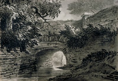 Ansicht eines Abschnitts des Entwässerungssystems der Serpentine im Hyde Park, London, ca. 1817 von John Claude Nattes