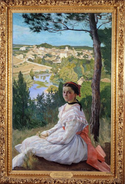 Dorfblick Junges Mädchen posiert in einer Landschaft der Provence von John Clayton Adams