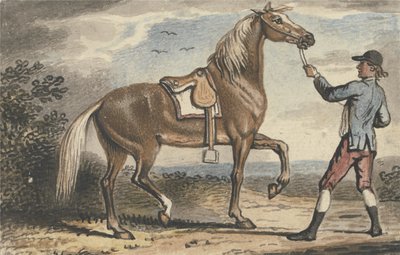 Stalljunge hält ein Pferd in einer Landschaft von John Collet