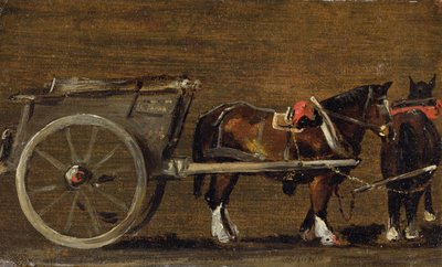 Ein Bauernwagen mit zwei Pferden im Geschirr: Eine Studie für den Wagen in 