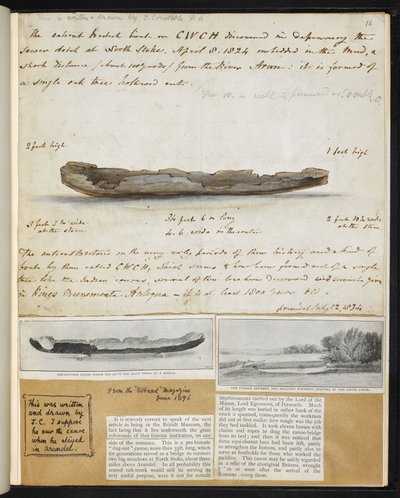 Antiquitäten: Zeichnung eines alten britischen Kanus, entdeckt (1824) in North Stoke von John Constable