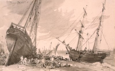 Küstenszene von Brighton mit zwei Schiffen im Vordergrund, 30. Mai 1828 von John Constable