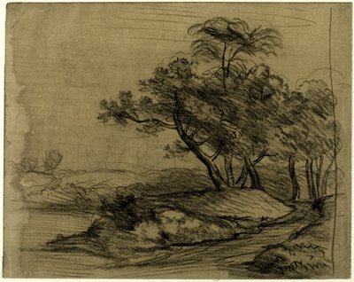 Flussufer mit Bäumen (recto); Viehherde unter Bäumen, mit eingefügter Skizze einer Landschaft (verso) von John Constable