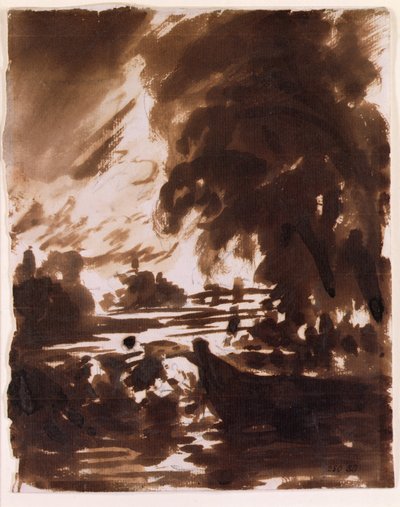 Bäume und Wasserstrecke an der Stour (braune Waschung) von John Constable