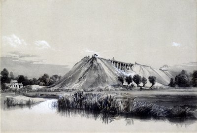 Bau des Damms in Wolverton, 29. Juni 1837 von John Cooke Bourne