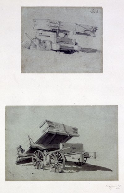 Zwei Beispiele für das Kippen von Wagen durch Auftragnehmer, 1830er Jahre von John Cooke Bourne