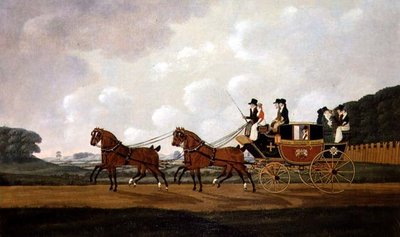 Die Ludlow nach Worcester Postkutsche von Messrs. Richard Costar und Christopher Ibberson auf der Straße von John Cordrey