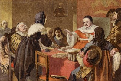 John Bunyans Frau bittet Sir Matthew Hale um die Freilassung ihres Mannes aus dem Gefängnis von Bedford (Chromolithographie) von John Dawson Watson